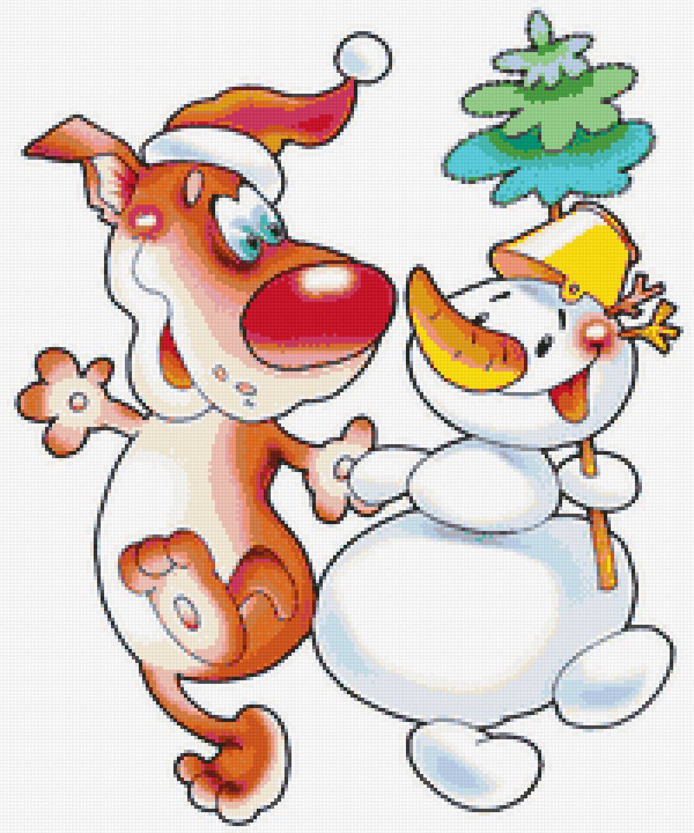 новый год - собака, снеговик - предпросмотр