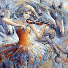 Схема вышивки «Девушка и лошади»