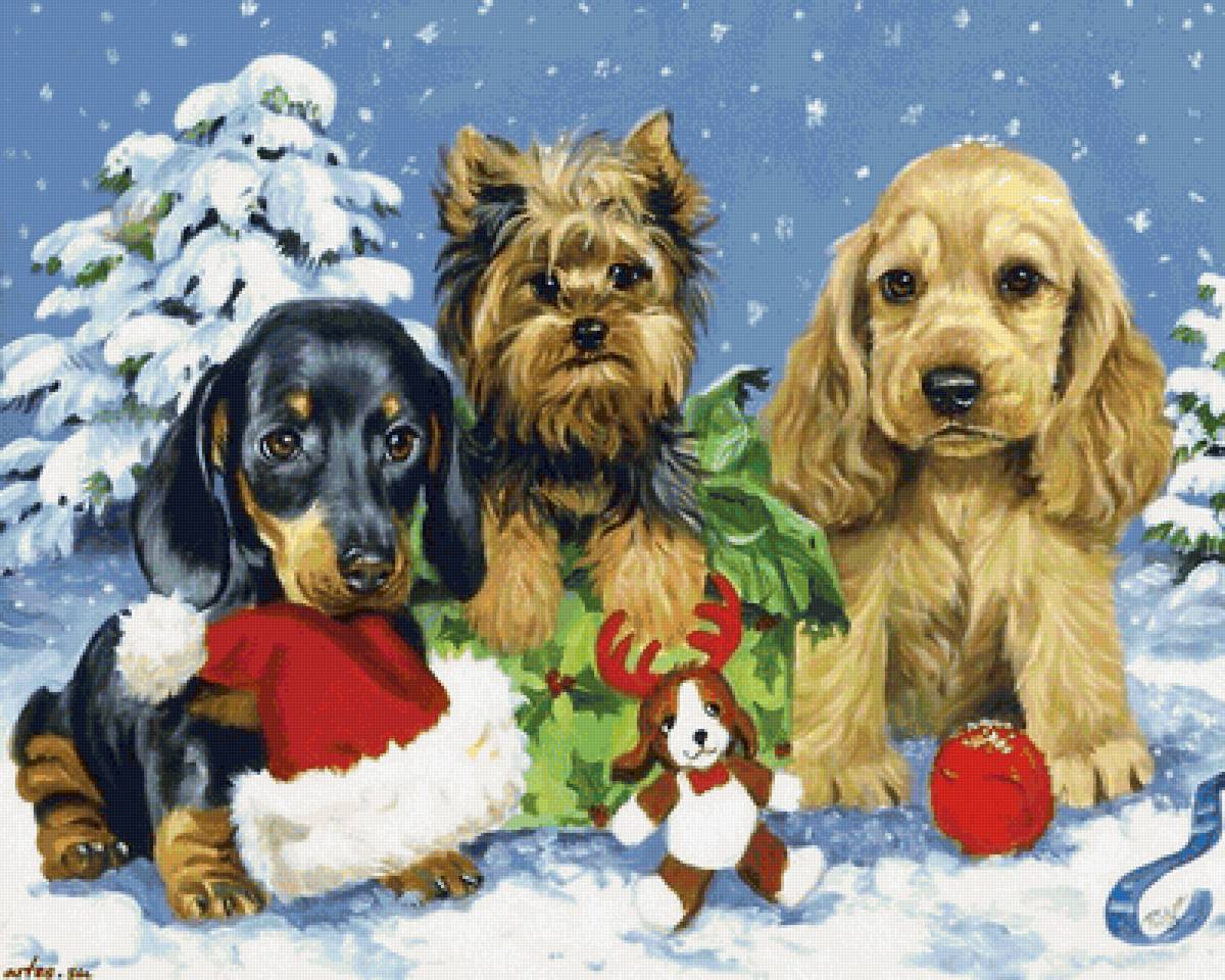 Милашки - новый год, щенки, собака - предпросмотр