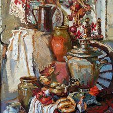 Схема вышивки «самовар, рябина»