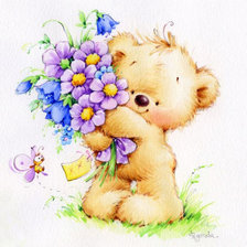 Схема вышивки «мишка с букетом»