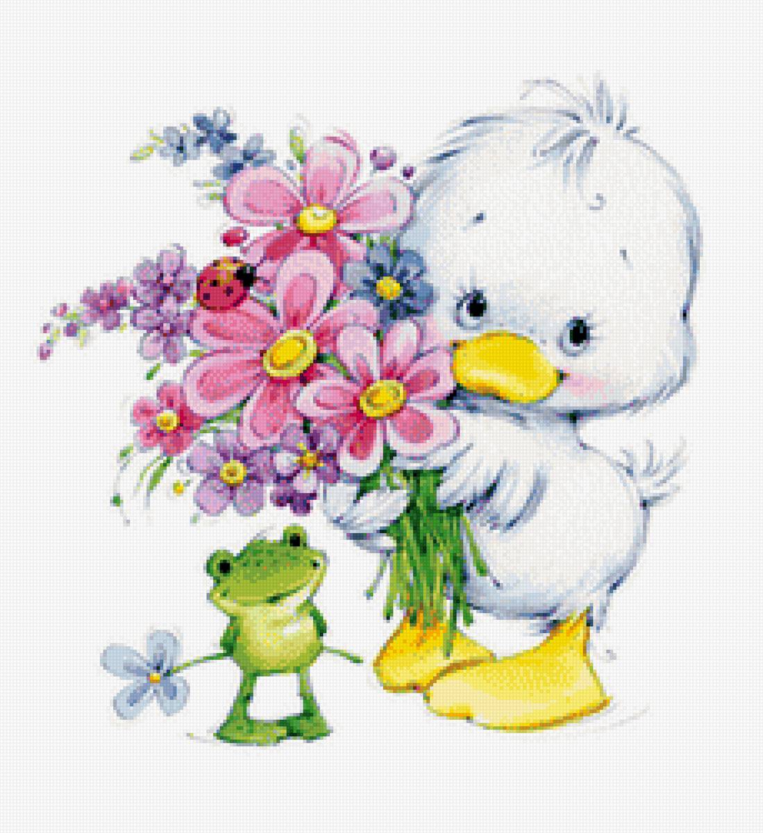 утенок с букетом - утенок, сказка, цветы - предпросмотр