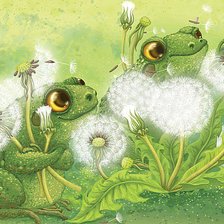 Схема вышивки «лягушата в одуванчиках1»