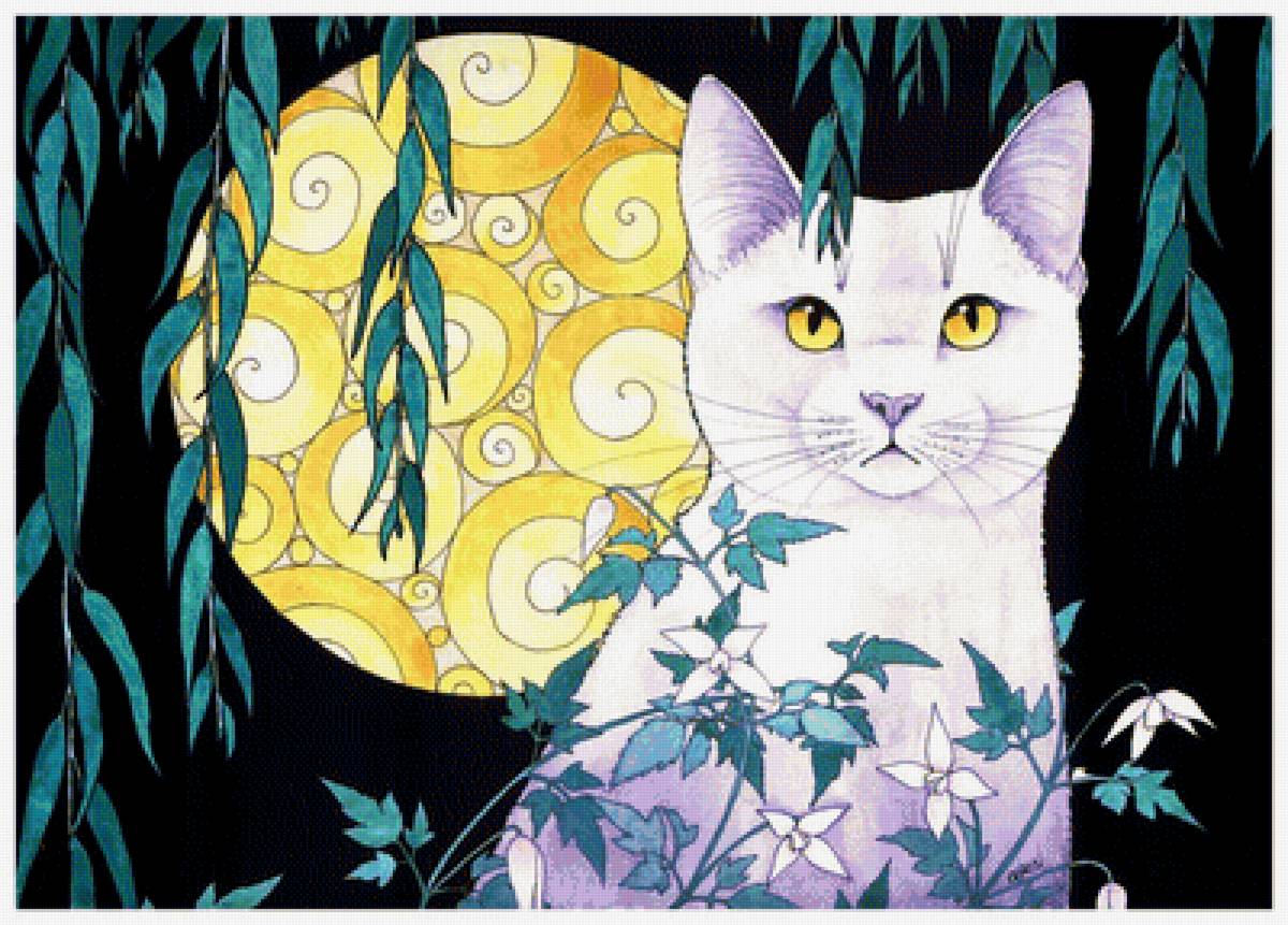 Арт - луна, кот, фэнтези, арт - предпросмотр