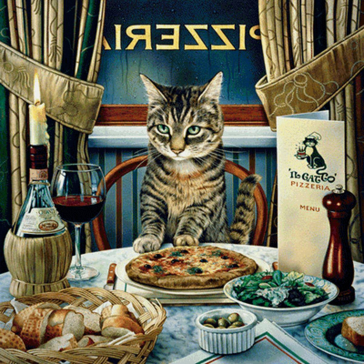 Арт - арт, пицца, обед, кот - предпросмотр