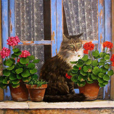 Схема вышивки «Кошка на окошке»