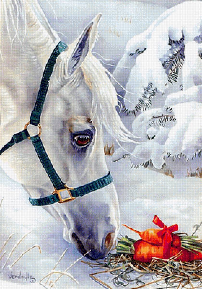 №1602765 - лошадь, морковь, подарок. живопись. - предпросмотр