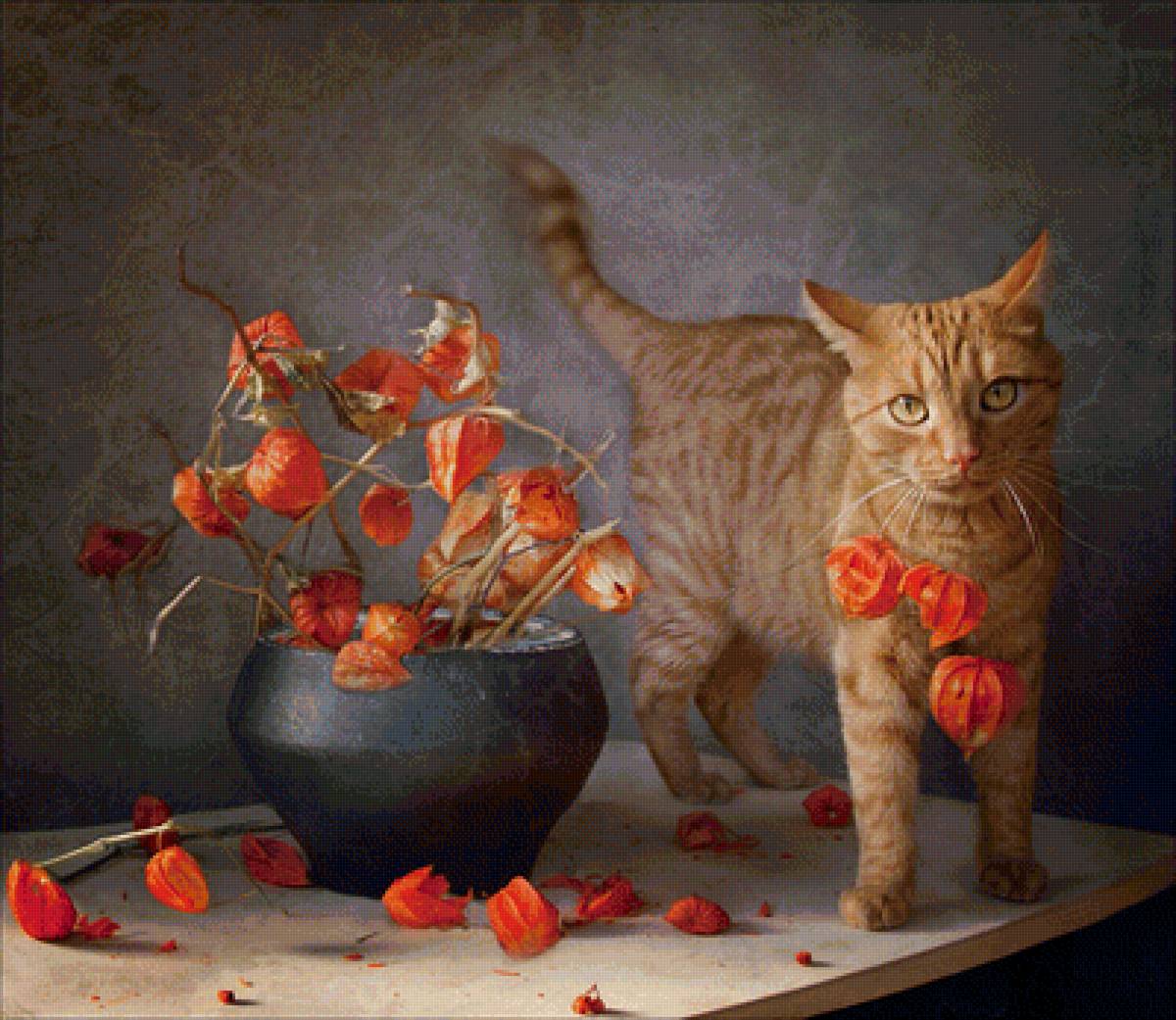 Котик - дом, фезалис, уют, натюрморт, кот - предпросмотр