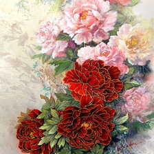 Схема вышивки «Пионы вертикально 2 цвета»