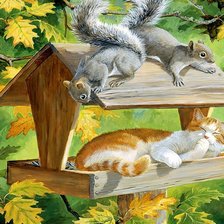 Схема вышивки «Кот и белки»