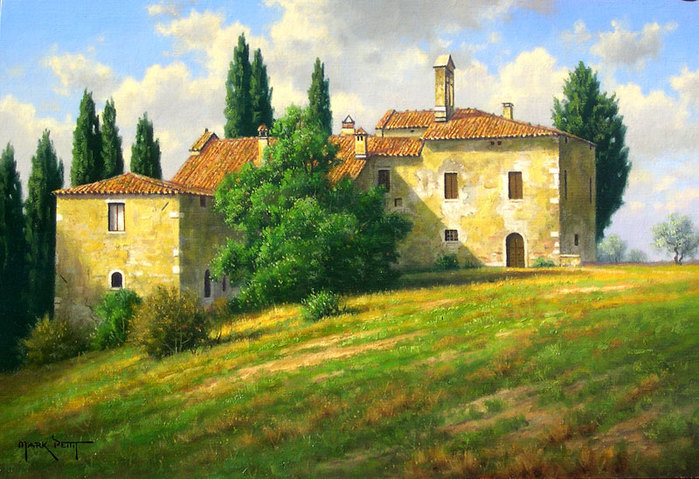 Где-то в Италии - деревья, дом, пейзаж, солнце - оригинал