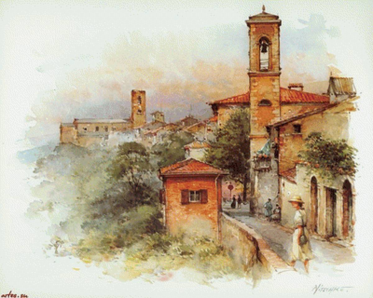 Старый городок - европа, город, акварель - предпросмотр