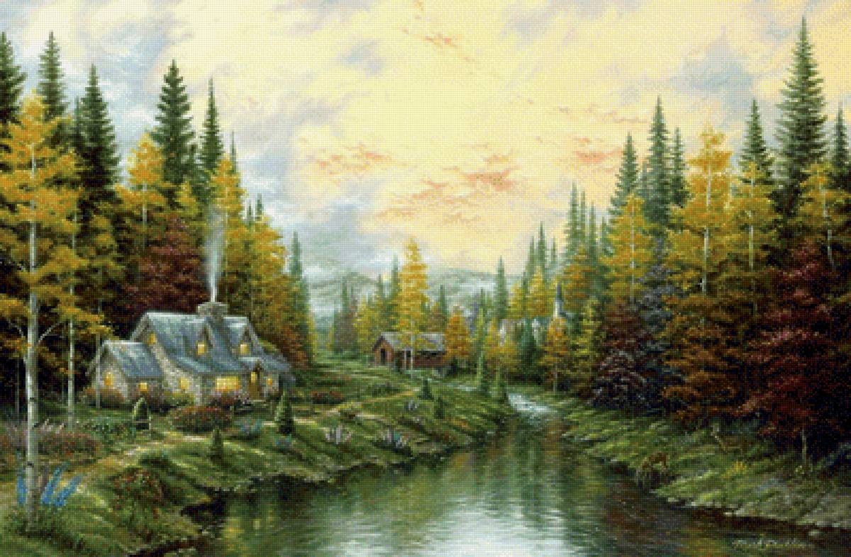 Лесная сказка - дом, горы, река, лес - предпросмотр