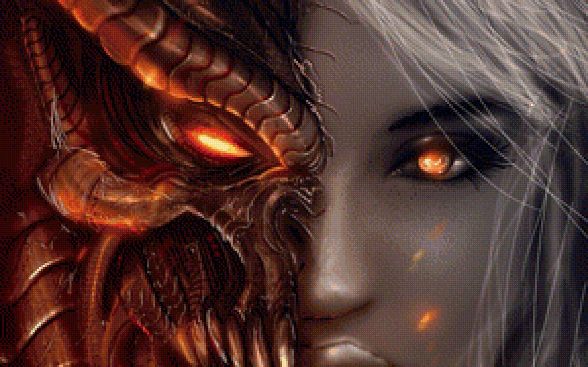 две стороны - волшебство, монстр, демон, девушка - предпросмотр