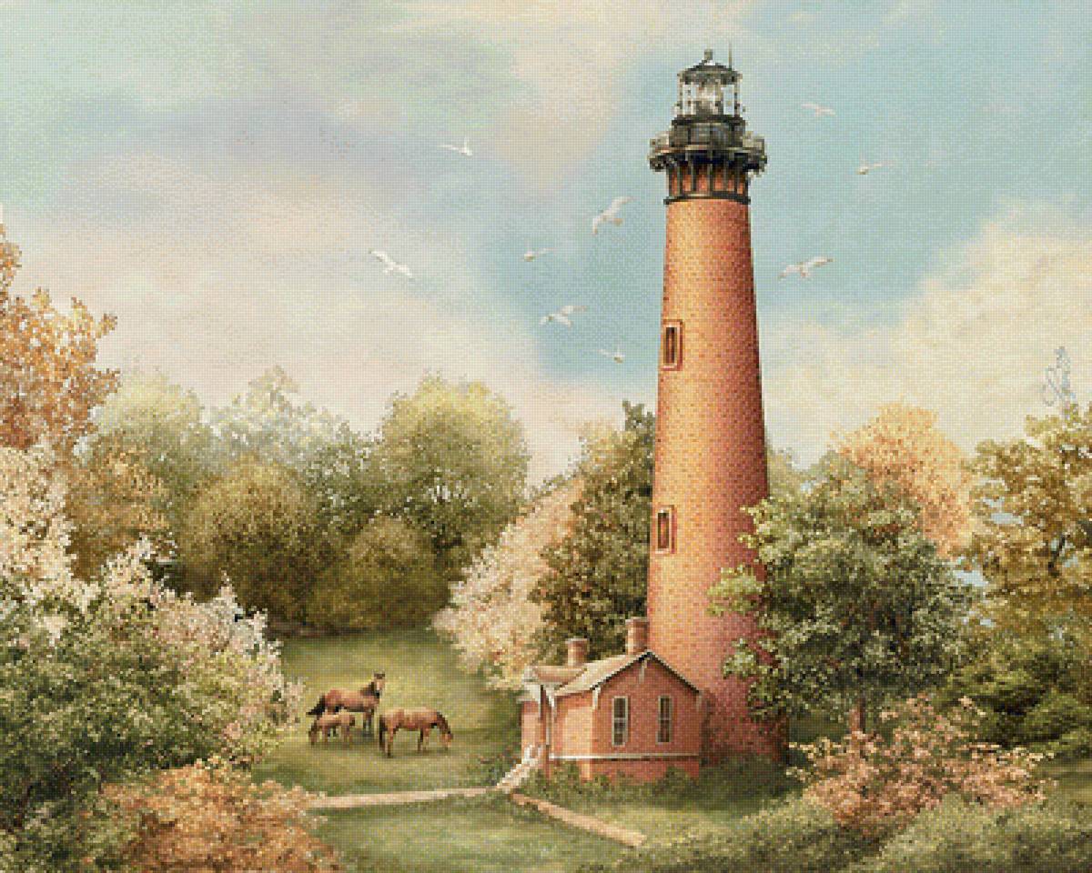 у маяка - природа, живопись, пейзаж - предпросмотр