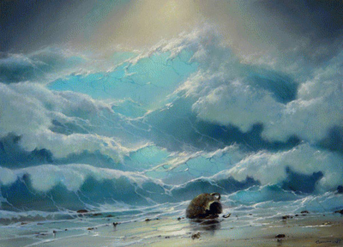 Шторм - берег, море, волны, амфора - предпросмотр