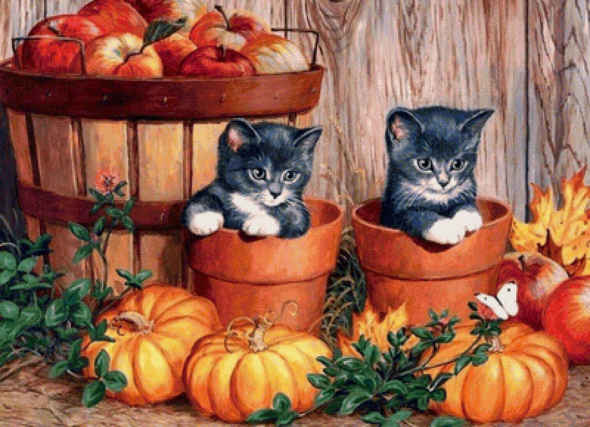 Друзья - кошки, картина, природа - предпросмотр