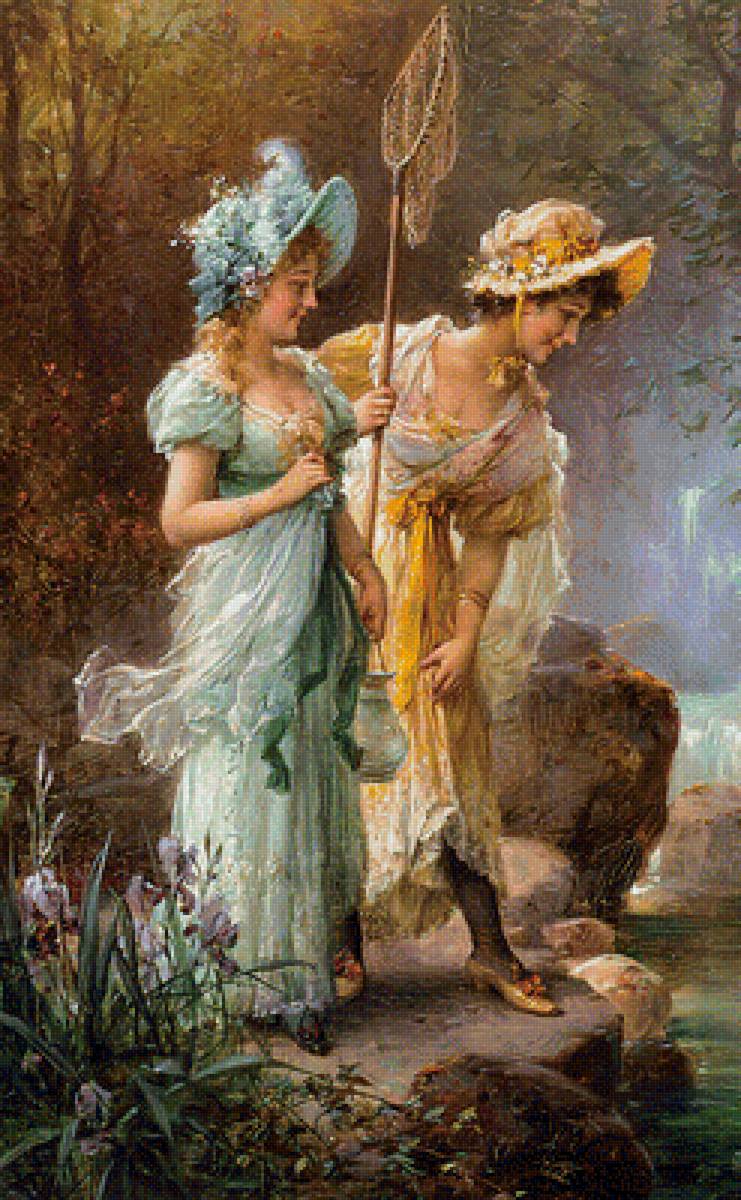 девушки у воды - картина, пейзаж, люди, живопись - предпросмотр