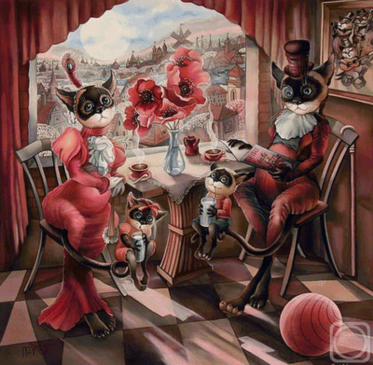 Арт - дом, интерьер, арт, кот, семья, уют - предпросмотр