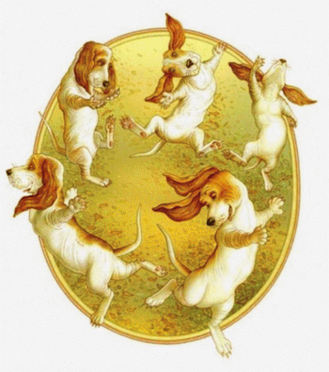 Веселые щенки - собаки, радость, рисунок - предпросмотр