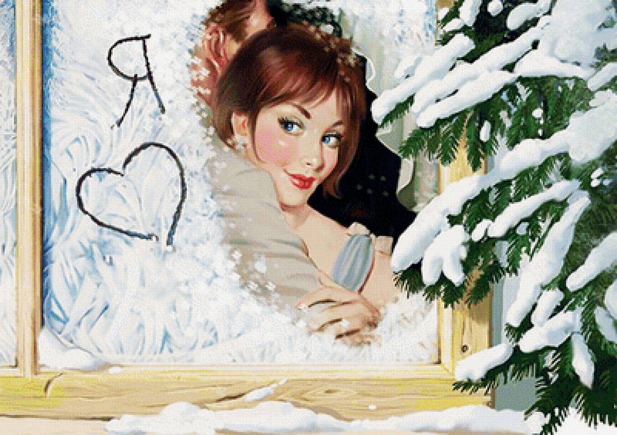 О любви... - мороз, узор, окно, снег, пара. девушка, ель - предпросмотр