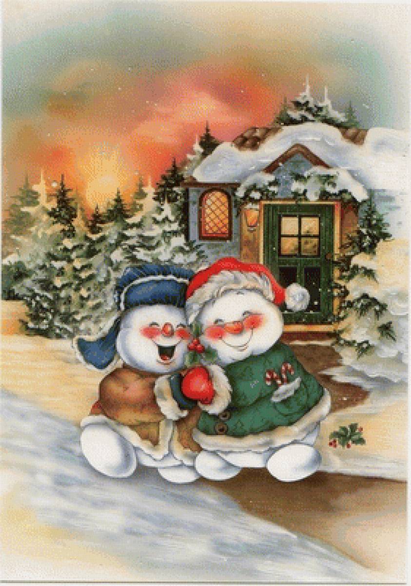 Веселые снеговики - новый год, зима - предпросмотр