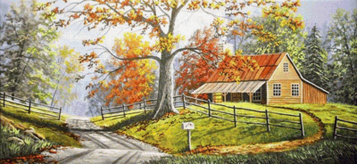 солнечная осень - природа, осень, картина, пейзаж - предпросмотр