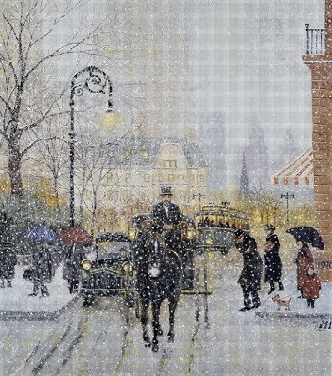 снегопад - пейзаж, зима, картина - предпросмотр