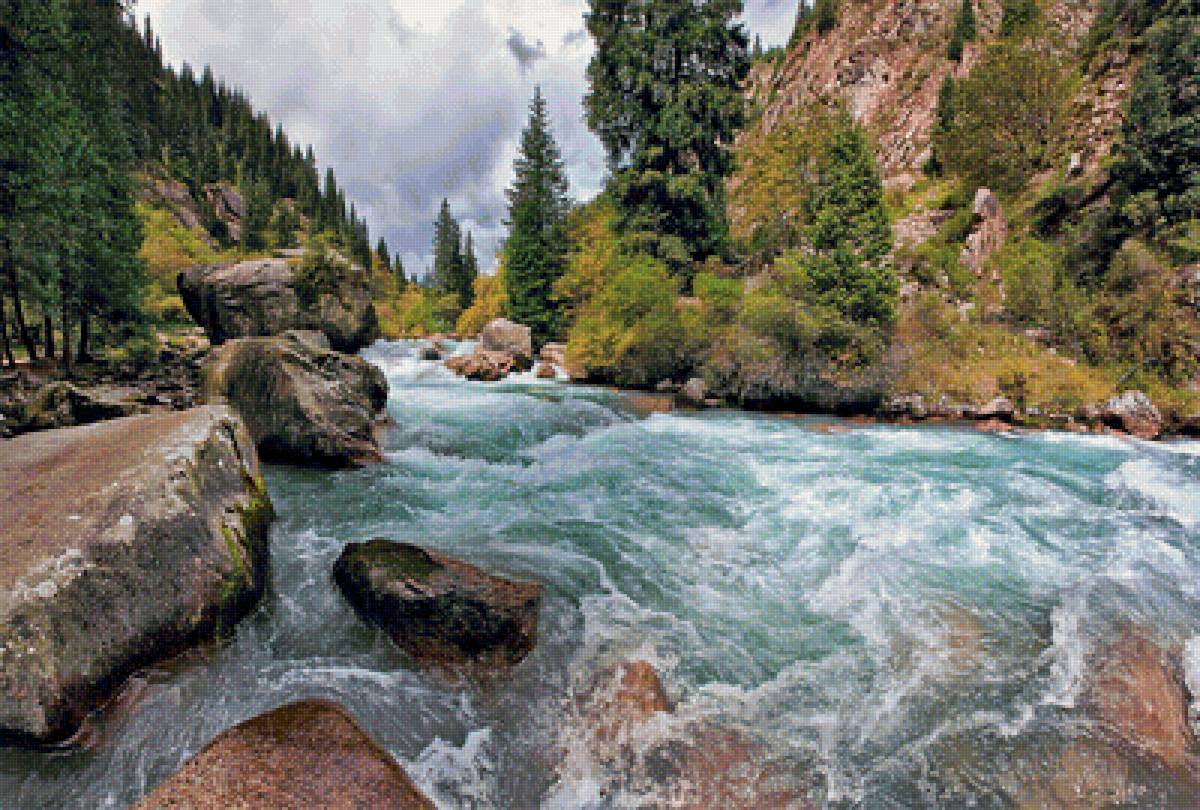 Река - мощь, пейзаж, лес, берег, река, камни, поток - предпросмотр