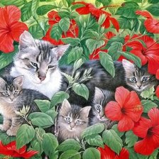 Схема вышивки «Кошка с котятами»