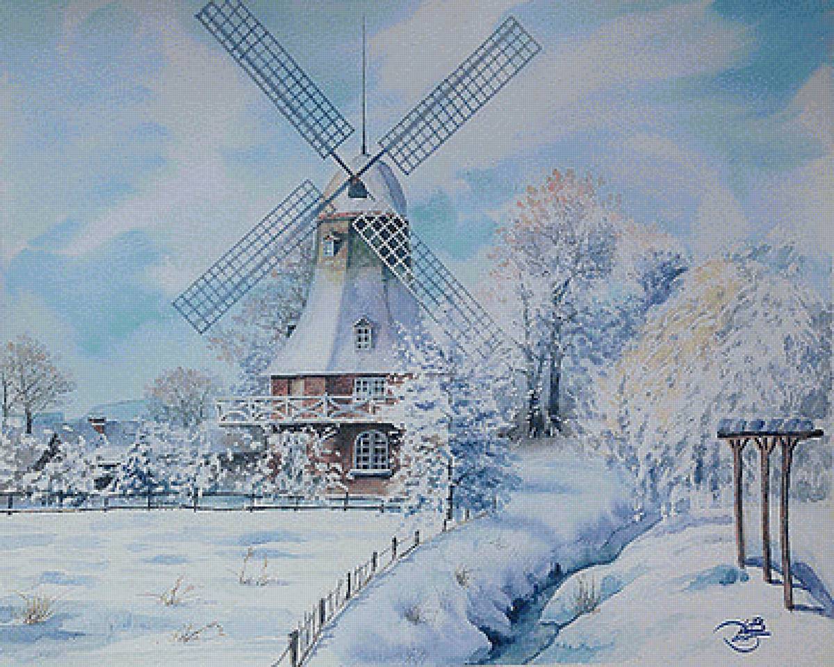 Мельница. Зима. - мельница, снег, зима - предпросмотр