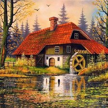 Схема вышивки «Мельница. Осень.»