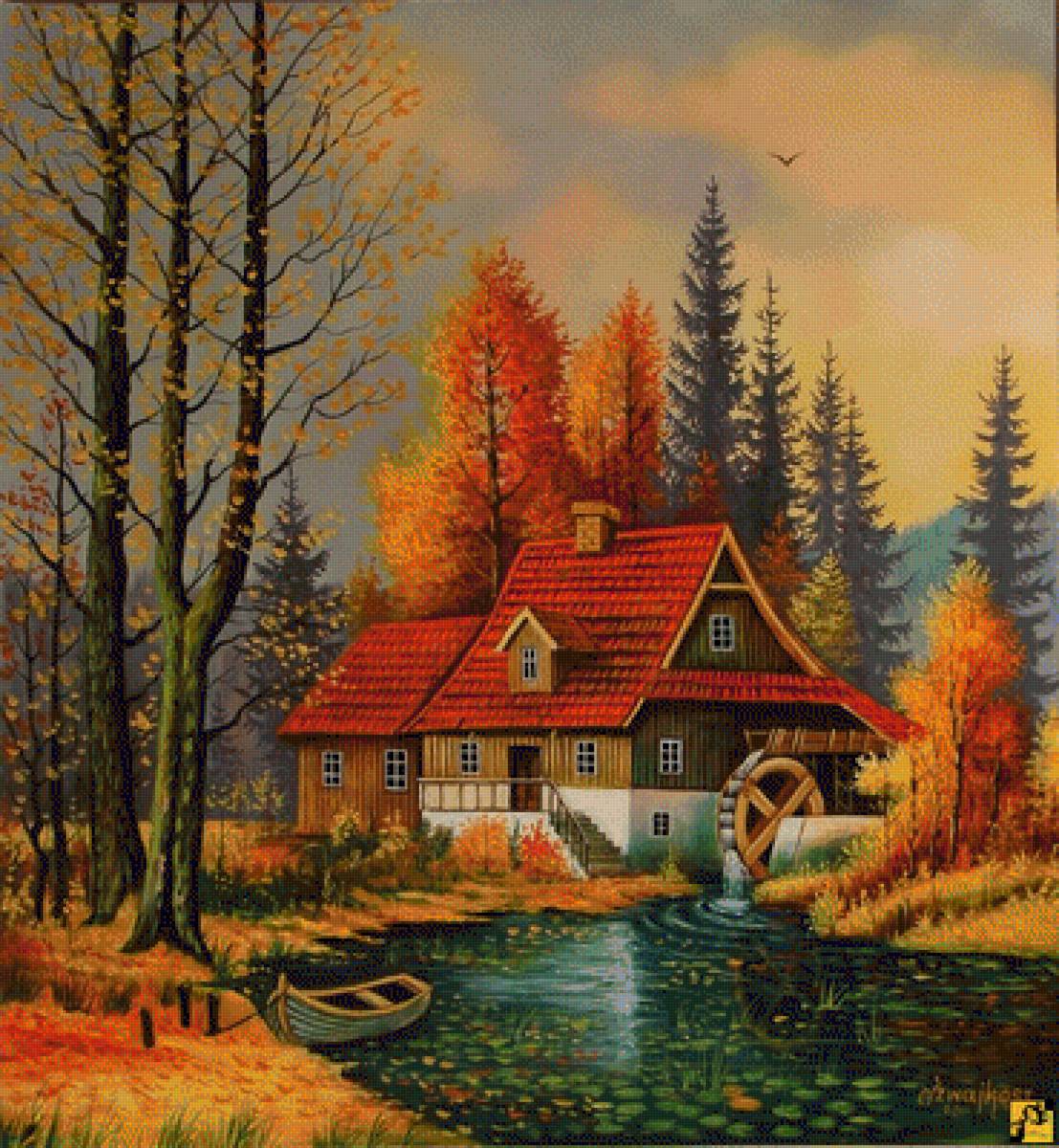 młyn w jesiennych barwach - предпросмотр