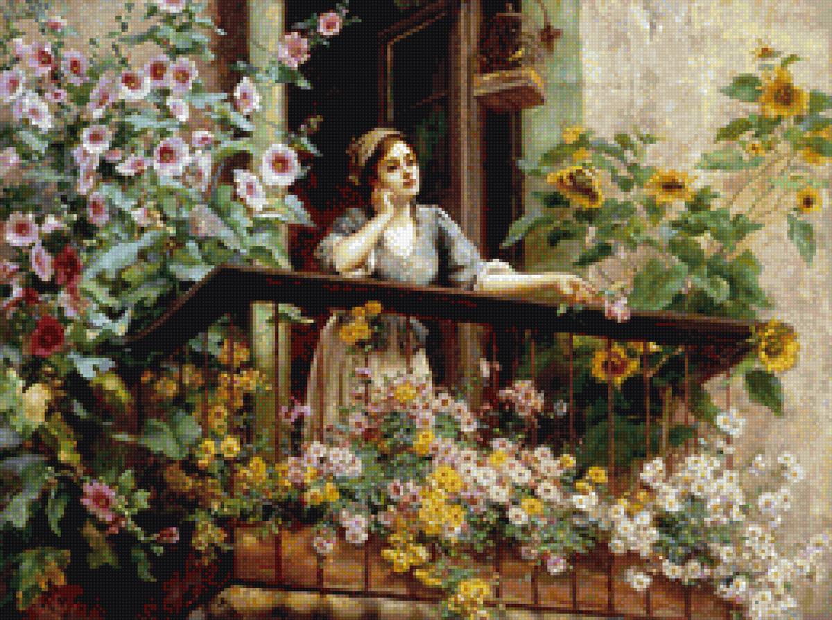 девушка - квіти, балкон - предпросмотр