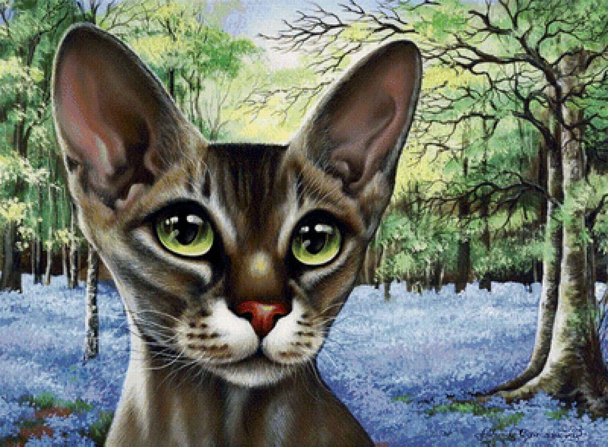 Лесной кот - цветы, лес, коты, поляна - предпросмотр