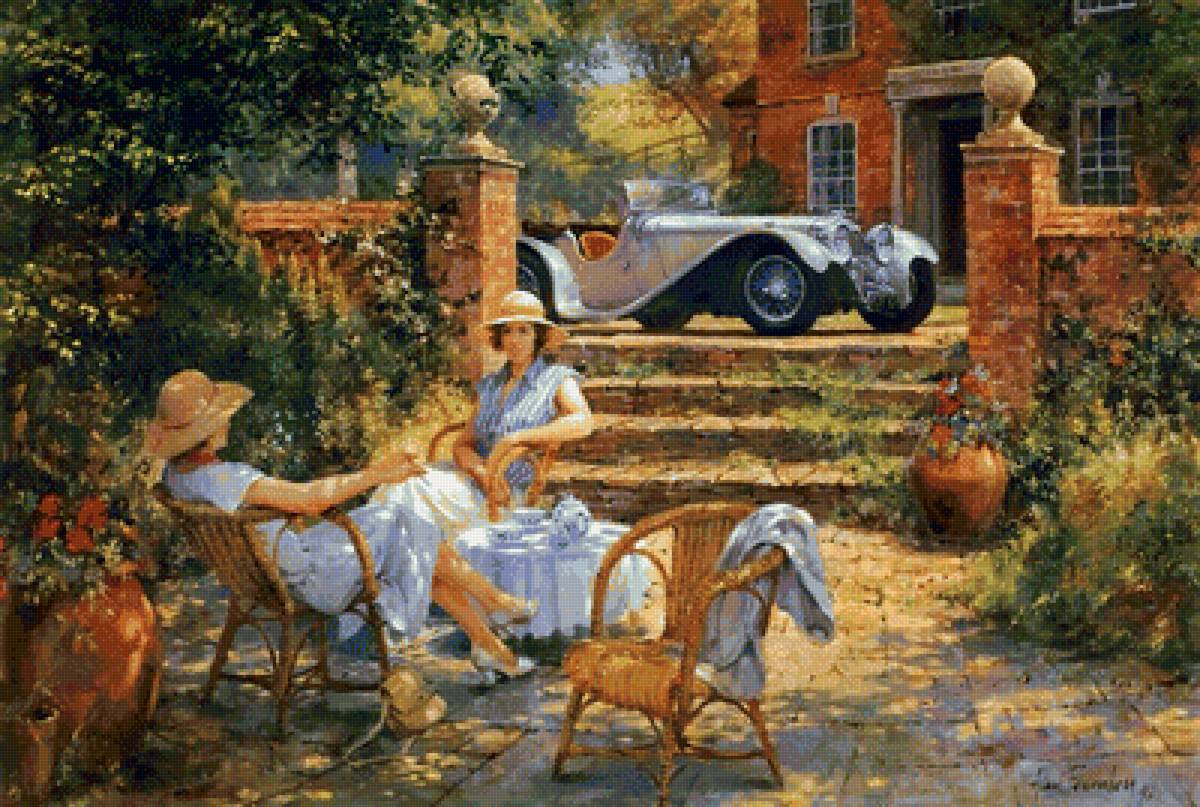 №1623024 - дамы, автомобиль, особняк, живопись, отдых, ретро - предпросмотр