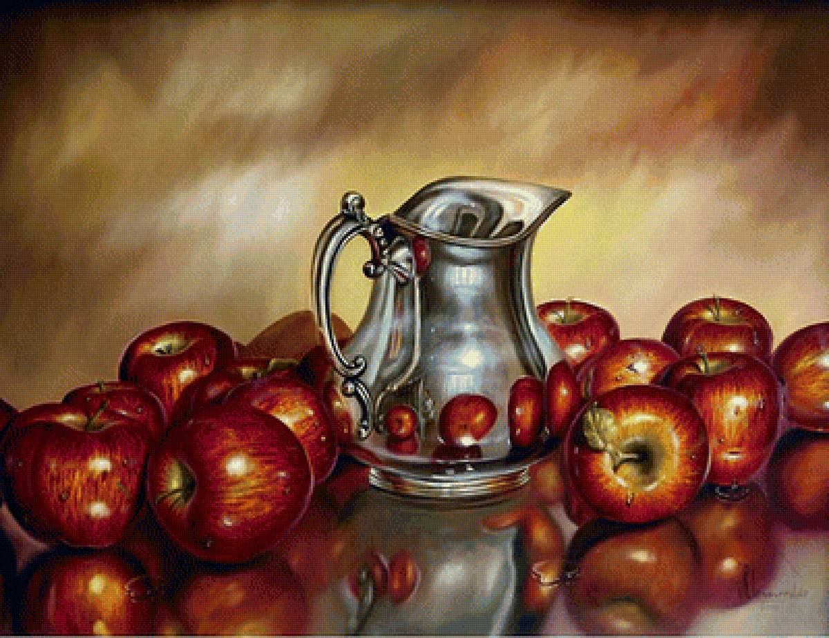 Яблоки. - яблоки, натюрморт, живопись, кувшин - предпросмотр
