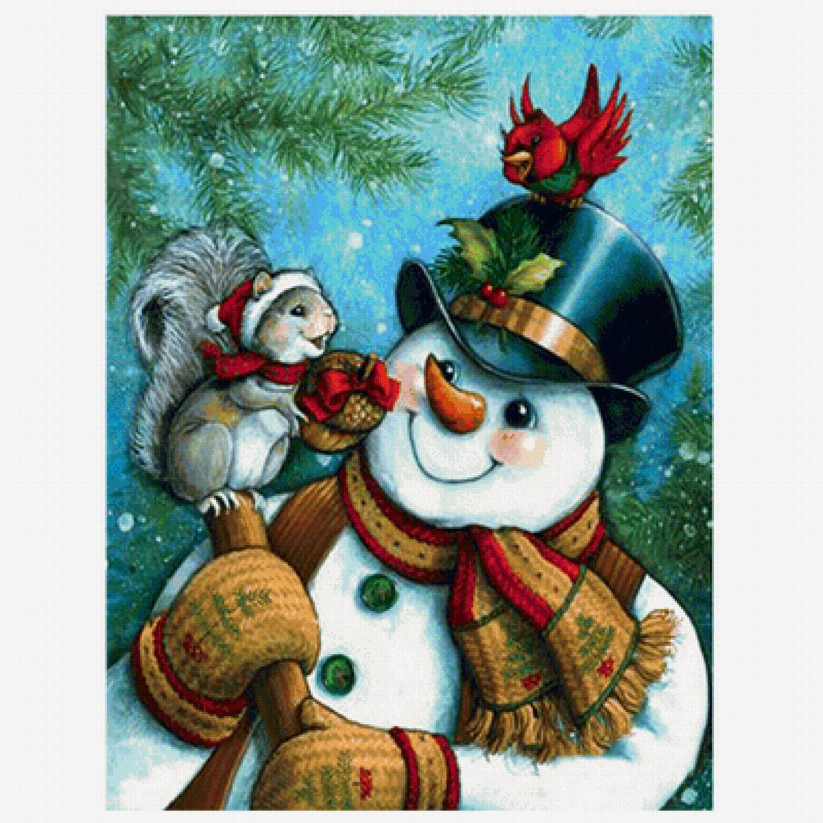 Снеговик - птица, снеговик, белка - предпросмотр