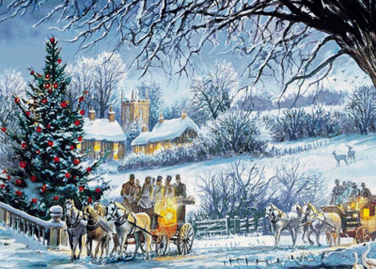 зимняя картина - природа, картина, зима, пейзаж - предпросмотр