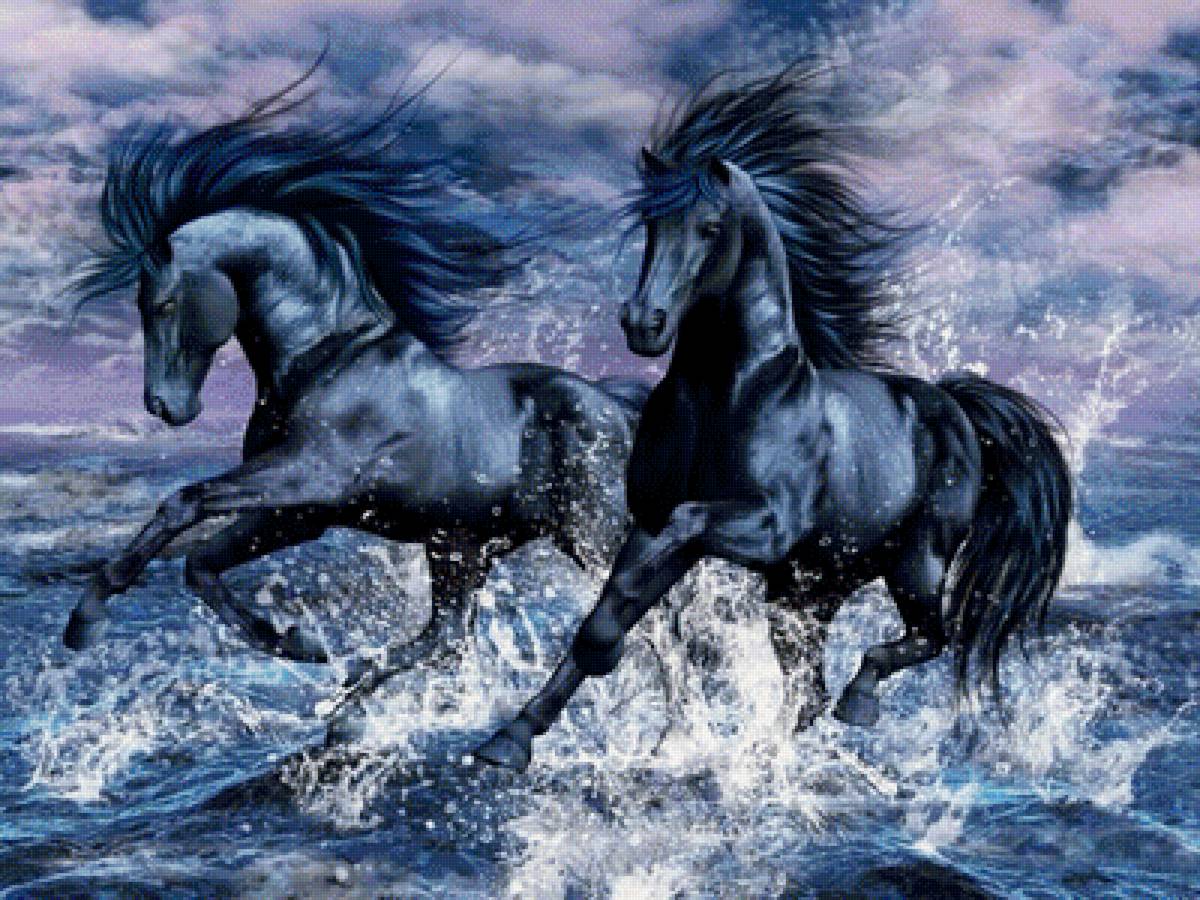 кони - природа, картина, животные - предпросмотр