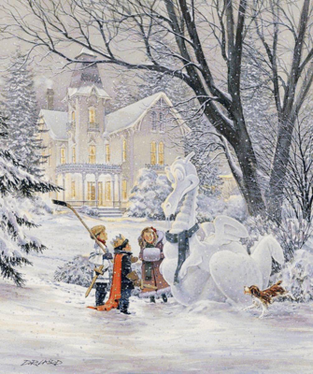 Ледяной дракон - снег, собака, деревья, дом, лед, дети, игра - предпросмотр