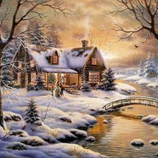 Схема вышивки «Зимний домик»