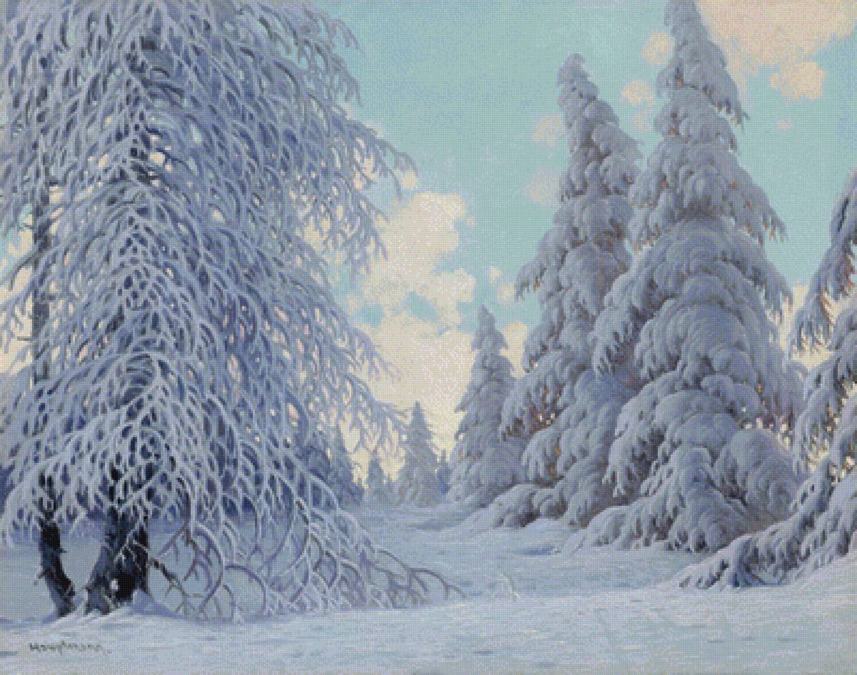 Снежная сказка - живопись, снег, лес, пейзаж, зима - предпросмотр