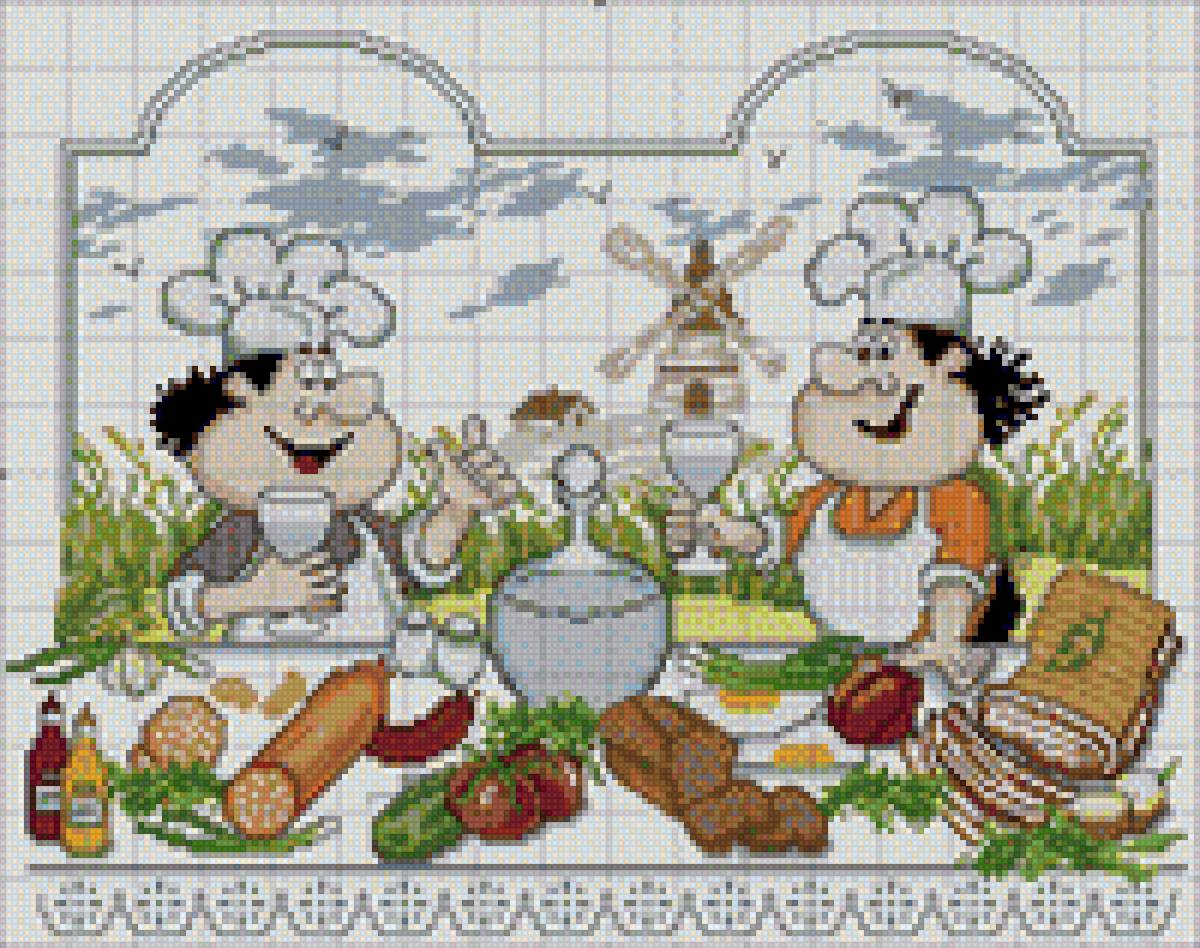 два повара - два повара, вышивка для кухни, на кухне, кухня - предпросмотр
