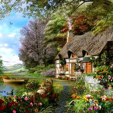 Схема вышивки «Домик, лето»