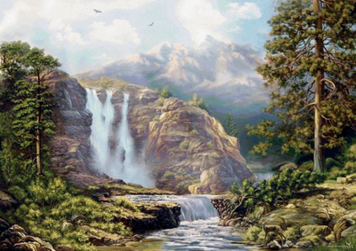 горный водопад - пейзаж, природа - предпросмотр