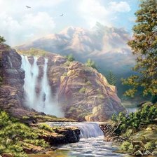 горный водопад