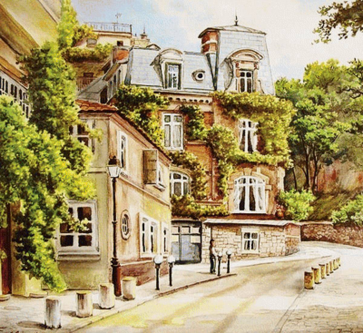 солнечная улица - картина, пейзаж, природа - предпросмотр