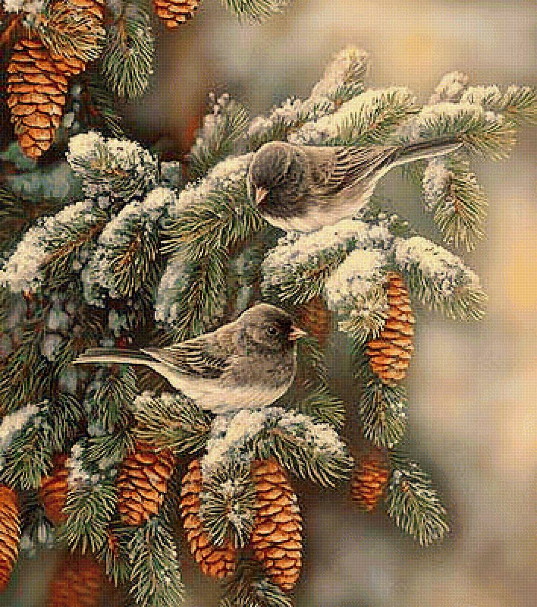 птицы зимой - зима, природа, пейзаж - предпросмотр