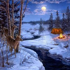 Схема вышивки «Олени у ручья»